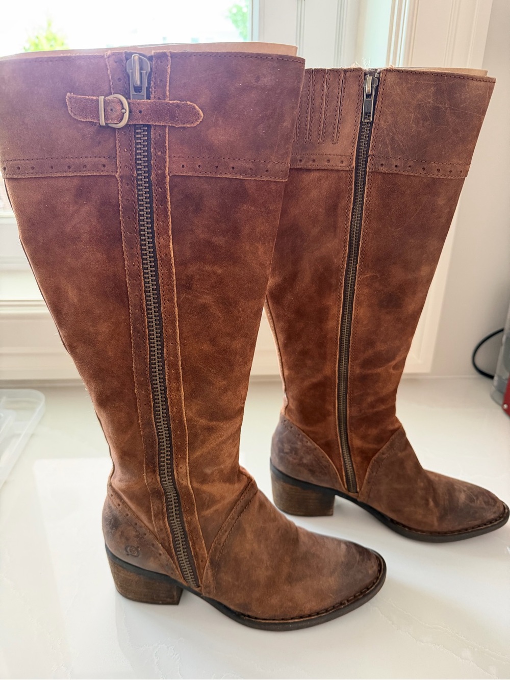 Born Cognac Brown Suede Over-the-Knee Zip Boots